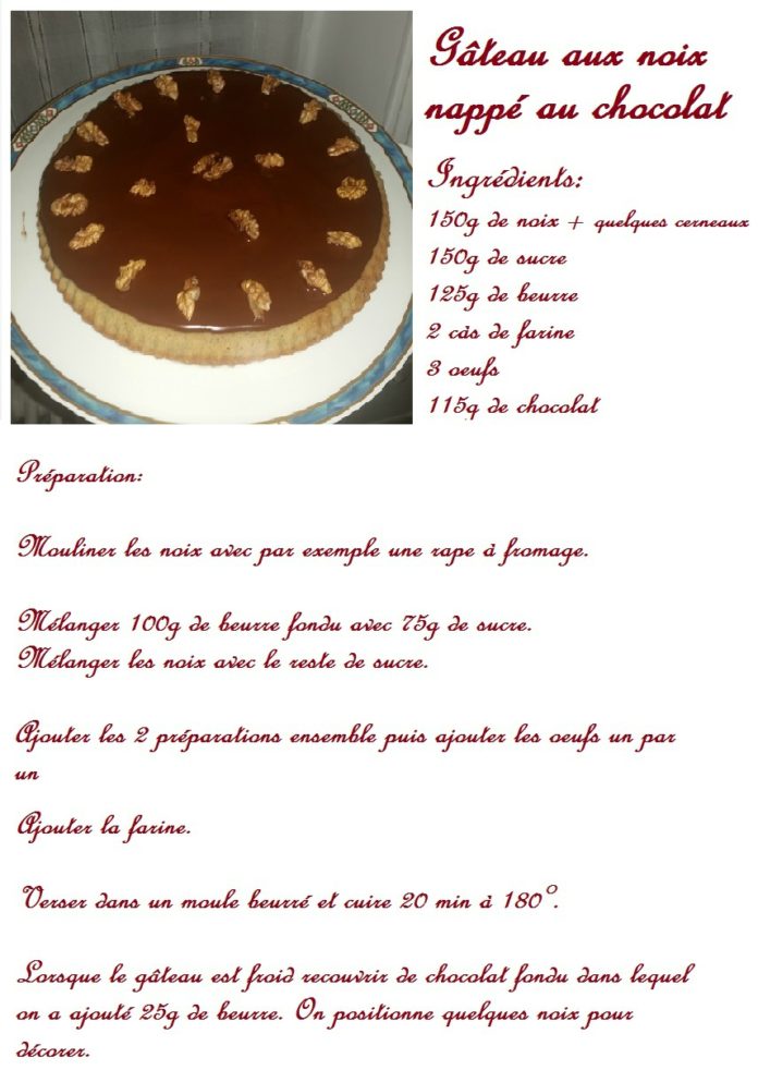 Gâteau aux noix nappé au chocolat la cuisine française