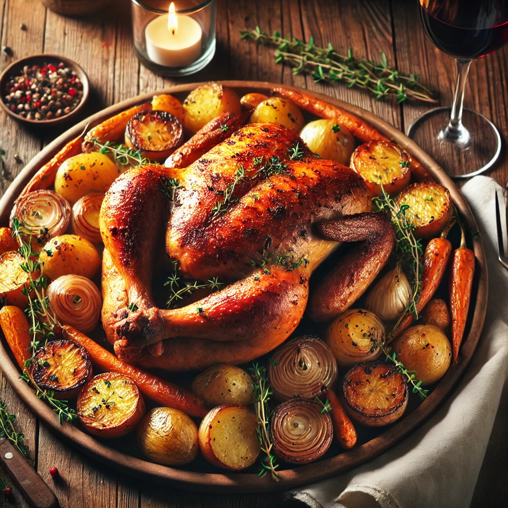 Poulet rôti aux herbes et légumes de saison | La cuisine française
