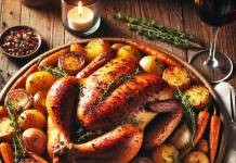 Poulet rôti aux herbes et légumes de saison Poulet rôti aux herbes et légumes de saison